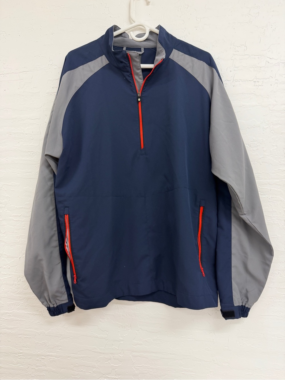 FootJoy Men's L Blue/Gray Colorblock 1/4 Zip Golf Windshirt Jacket